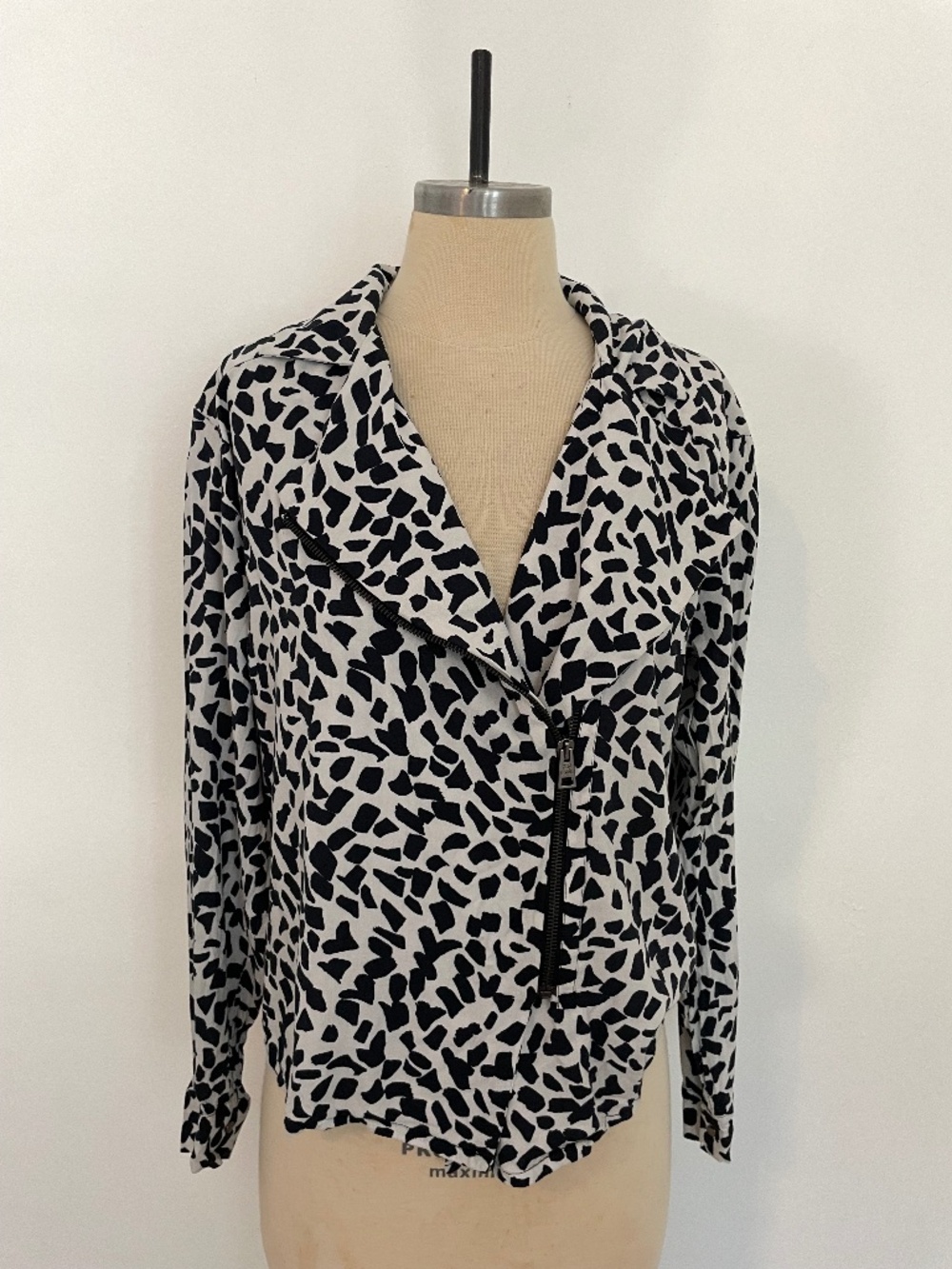NWT- Cop Copine Black + White Animal Print Light Moto Jacket, Size 36 Medium